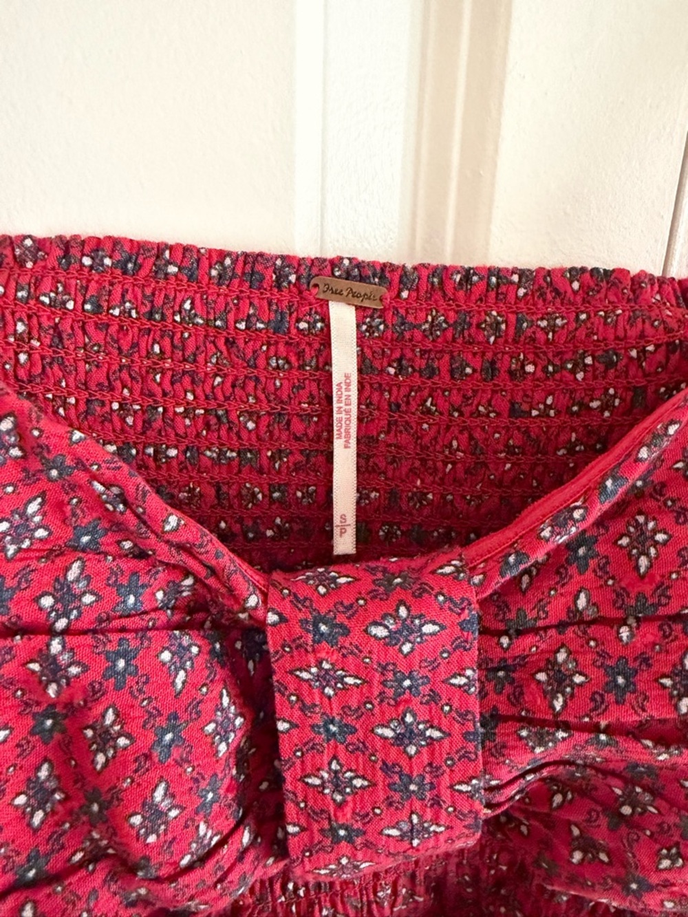 Free People Patchwork Boho Mini Dress Red Pink Flowy Small - Picture 4 of 4